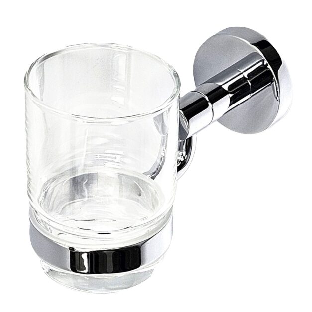 WillieJan Bekerhouder 8609 – Tandenborstelhouder met 1 glas – muurbevestiging – Verchroomd Messing – Stijlvol en praktisch Beker houders WillieJan
