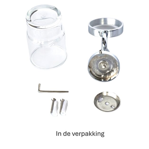 WillieJan Bekerhouder 8609 – Tandenborstelhouder met 1 glas – muurbevestiging – Verchroomd Messing – Stijlvol en praktisch Beker houders WillieJan