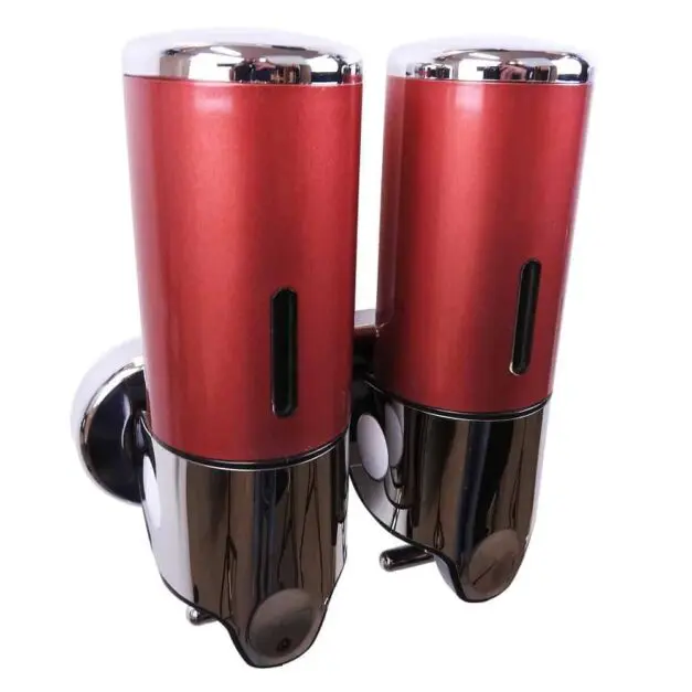 WillieJan Dubbele Zeep Dispenser – Rood met Chroom – 2 reservoirs 400 ml – Roestvrij ABS – Muurbevestiging