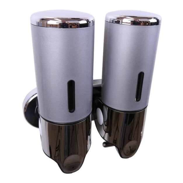 WillieJan Dubbele Zeep Dispenser – Zilverkleurig met Chroom – 2 reservoirs 400 ml – Roestvrij ABS – Muurbevestiging