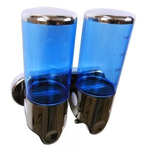 Dubbele zeep dispenser blauw met chroom 2 x 400 ml