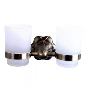 Bekerhouder dubbel antiek look messing