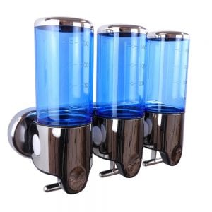 Triple zeepdispenser blauw met chroom 3 x 400 ml