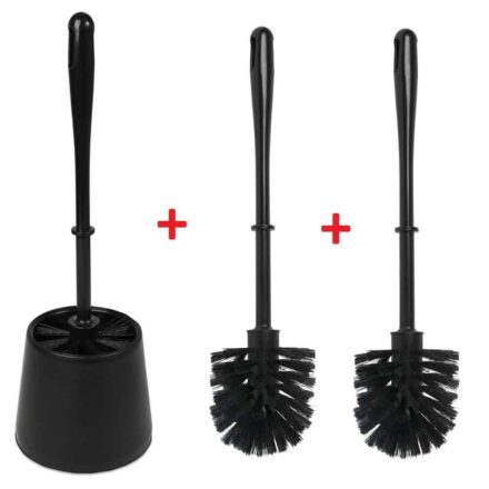 WillieJan Toiletborstel Garnituur met 2 Extra Reserveborstels – Zwart – Kunststof Toiletborstels WillieJan