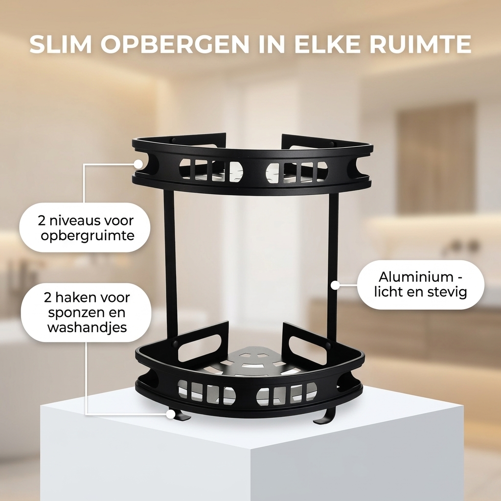 WillieJan Bad Doucherekje 42603 – 2 niveau’s – Hoekbevestiging – Aluminium – Zwart WillieJan® WillieJan WillieJan Bad Doucherekje 42603 – 2 niveau’s – Hoekbevestiging – Aluminium – Zwart Douche rekjes WillieJan