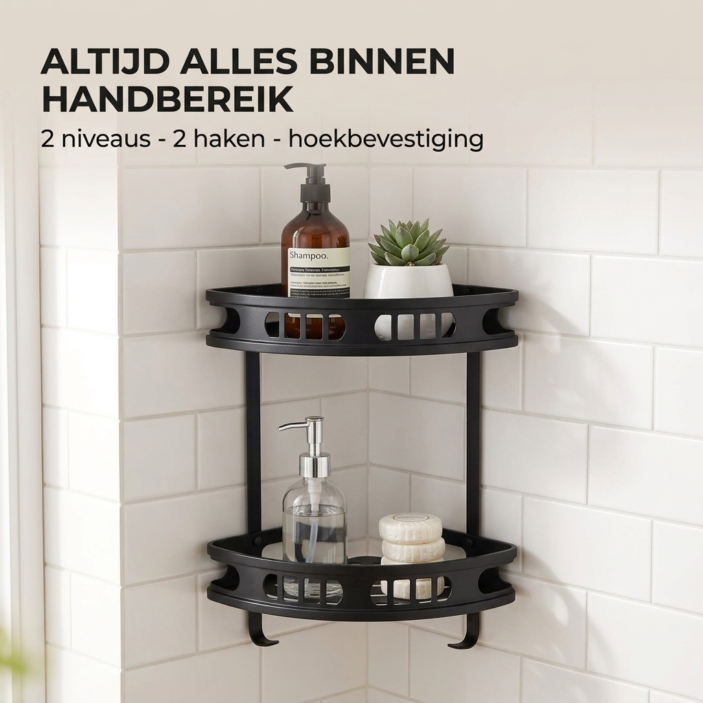 WillieJan Bad Doucherekje 42603 – 2 niveau’s – Hoekbevestiging – Aluminium – Zwart WillieJan® WillieJan WillieJan Bad Doucherekje 42603 – 2 niveau’s – Hoekbevestiging – Aluminium – Zwart Douche rekjes WillieJan