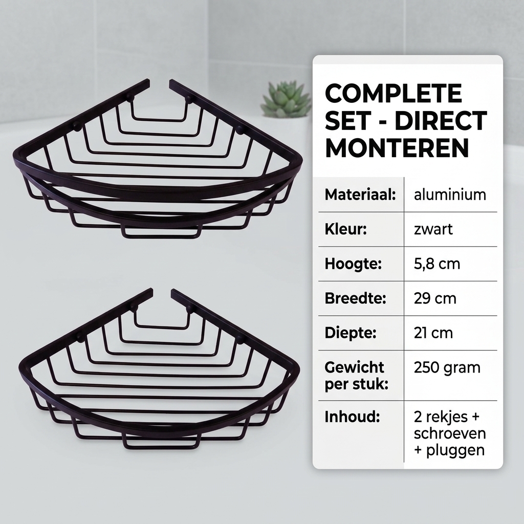 WillieJan Bad Doucherekje 66911 – Set 2 stuks – Aluminium – Zwart WillieJan® WillieJan WillieJan Bad Doucherekje 66911 – Set 2 stuks – Aluminium – Zwart Douche rekjes WillieJan