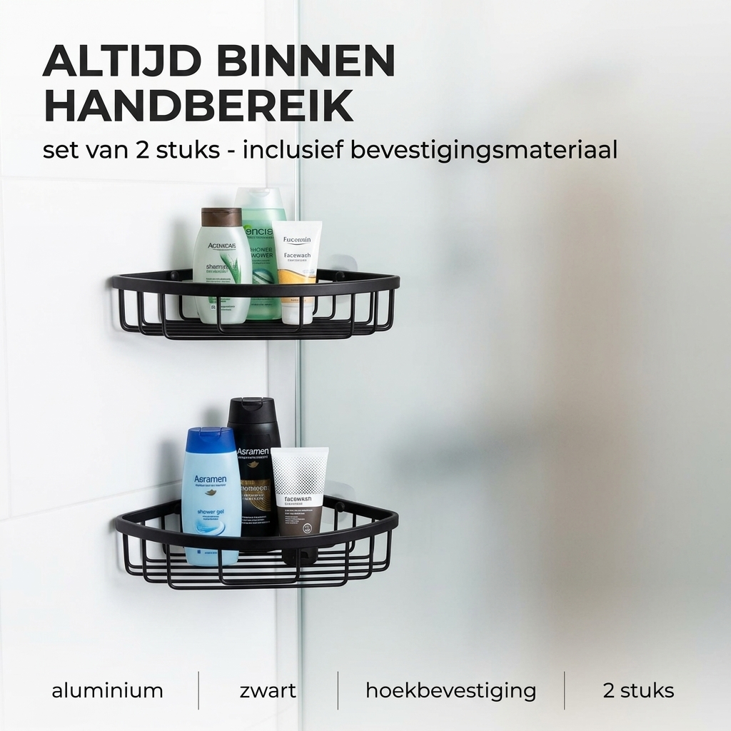 WillieJan Bad Doucherekje 66911 – Set 2 stuks – Aluminium – Zwart WillieJan® WillieJan WillieJan Bad Doucherekje 66911 – Set 2 stuks – Aluminium – Zwart Douche rekjes WillieJan