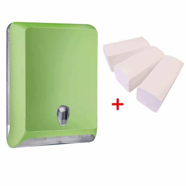 WillieJan startset papieren handdoekjes 8301 – Groen – Handdoekjes dispenser + 3 bundels handdoekjes Papieren Handdoekjes Dispensers WillieJan