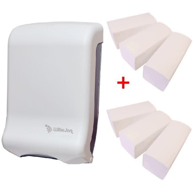 WillieJan startset papieren handdoekjes JF9002 – Wit – Handdoekjes dispenser + 6 bundels handdoekjes Papieren Handdoekjes Dispensers WillieJan
