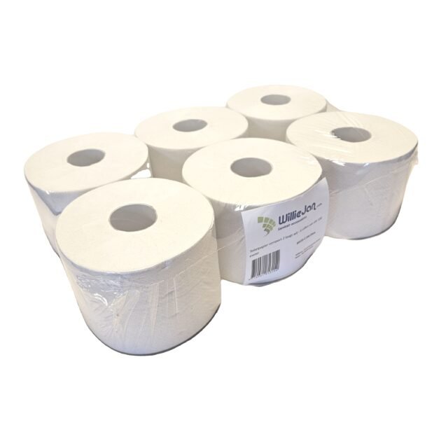 WillieJan Toiletpapier compact 2 laags wit – 6 rollen van elk 100 meter Dispenser vullingen WillieJan
