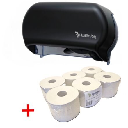 WillieJan startset Duo toiletrolhouder Zwart – Toiletrolhouder + 6 x  100 meter toiletpapier Toiletrolhouders WillieJan