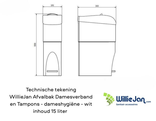 WillieJan Afvalbak Damesverband en Tampons – dameshygiëne – wit – inhoud 15 liter Afvalbakken voor Damesverband WillieJan