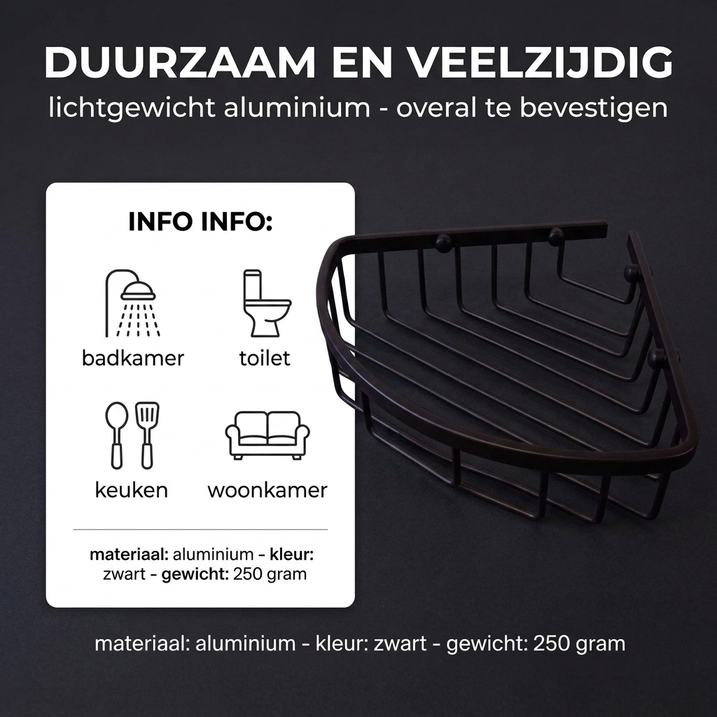 WillieJan Bad Doucherekje 66911 – Hoekbevestiging – Aluminium – Zwart WillieJan® WillieJan WillieJan Bad Doucherekje 66911 – Hoekbevestiging – Aluminium – Zwart Douche rekjes WillieJan