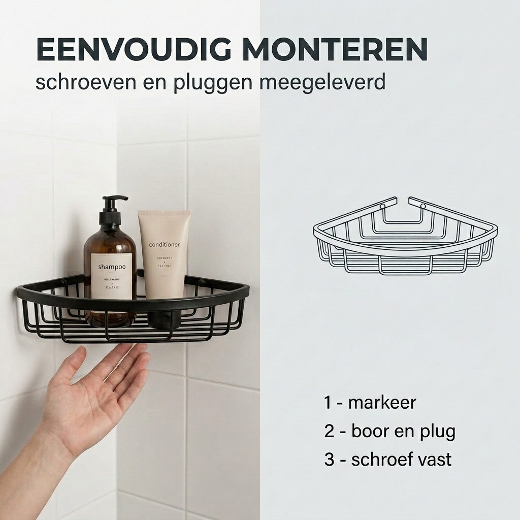 WillieJan Bad Doucherekje 66911 – Hoekbevestiging – Aluminium – Zwart WillieJan® WillieJan WillieJan Bad Doucherekje 66911 – Hoekbevestiging – Aluminium – Zwart Douche rekjes WillieJan