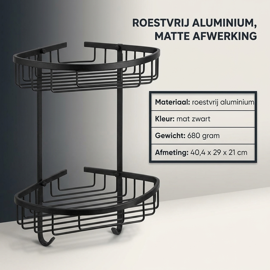 WillieJan Bad Doucherekje 66920 – 2 niveau’s – Hoekbevestiging – Aluminium – Zwart WillieJan® WillieJan WillieJan Bad Doucherekje 66920 – 2 niveau’s – Hoekbevestiging – Aluminium – Zwart Douche rekjes WillieJan