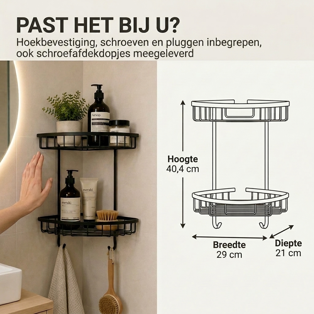 WillieJan Bad Doucherekje 66920 – 2 niveau’s – Hoekbevestiging – Aluminium – Zwart WillieJan® WillieJan WillieJan Bad Doucherekje 66920 – 2 niveau’s – Hoekbevestiging – Aluminium – Zwart Douche rekjes WillieJan
